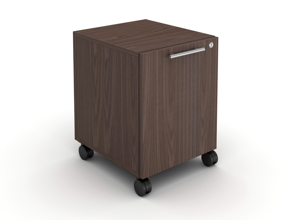 Preview of Calibrate Hidden Drawer Pedestal on Wheels with Bar Pull, shown in Corporate Walnut