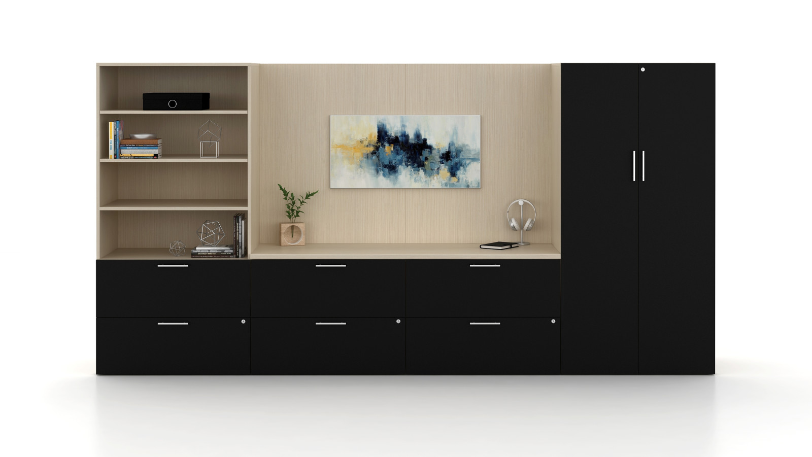 Preview of Calibrate credenza with wall panels and storage elements