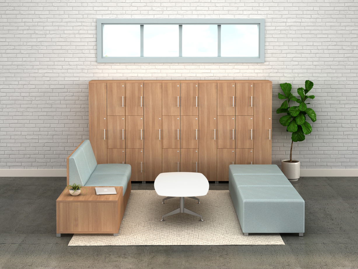 Preview of Calibrate Storage Lockers with LB Lounge and Day-to-Day Occasional Table, horizontal view