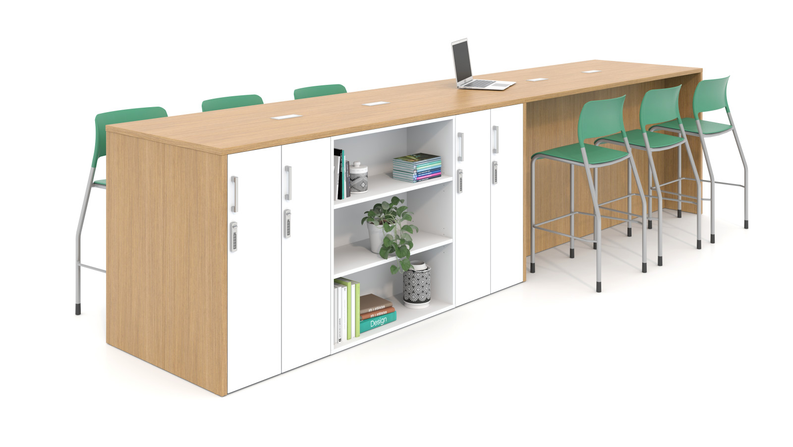 Preview of Calibrate Custom Storage Collaborative Area with Pierce Stools in Kelly Green