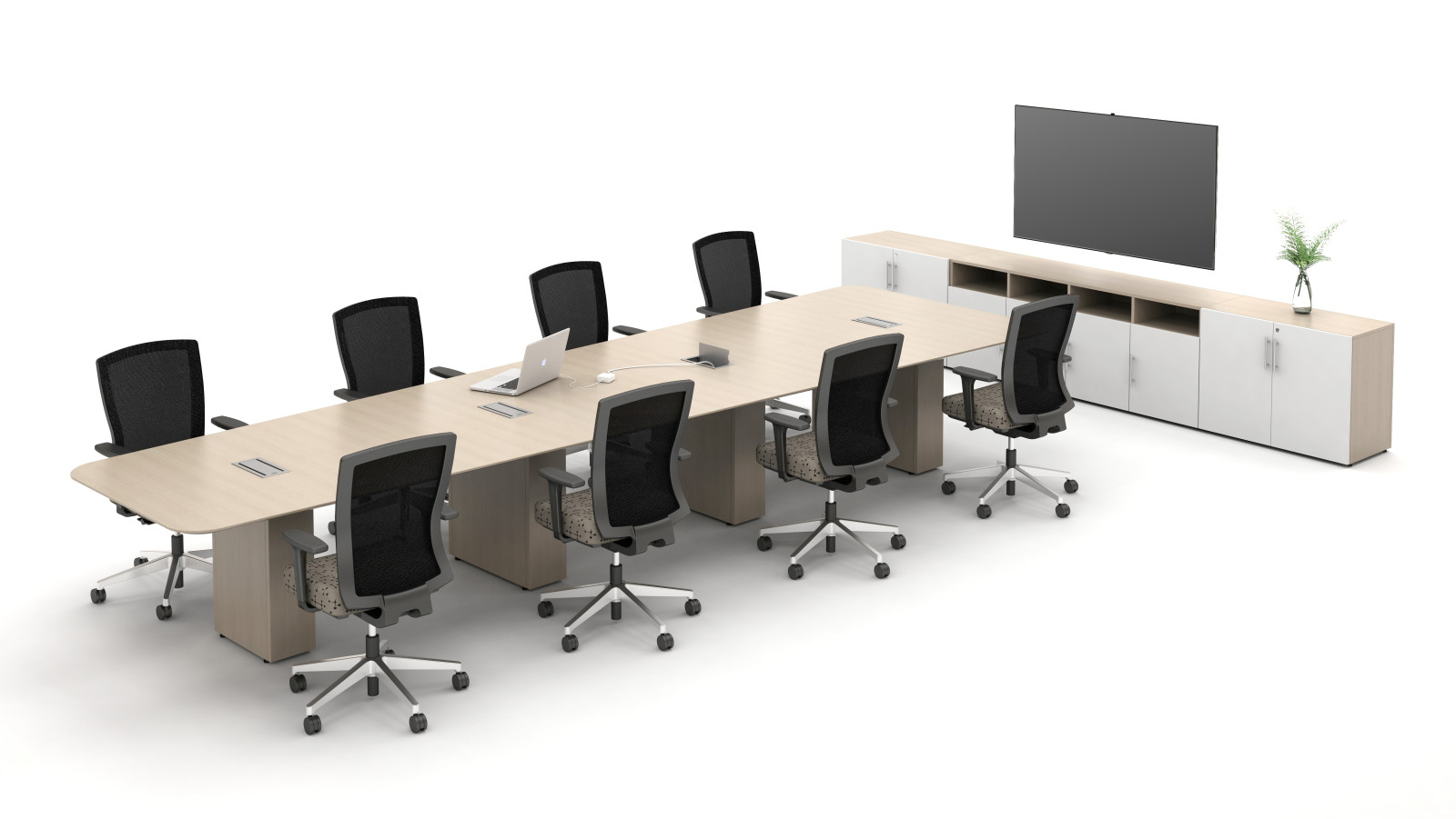 Preview of Calibrate Conferencing Large Conference Table with Power, Natick Seating, Calibrate Credenza