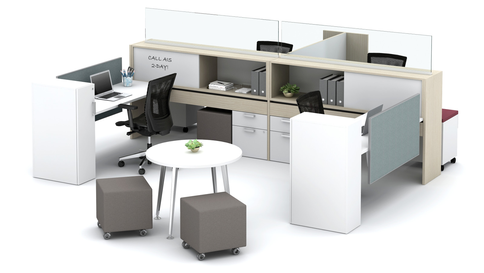 Preview of Calibrate Community with Fixed Worksurfaces, Calibrate Pantry Storage, Glass Channel Screens and Volker Cubes Floorplate Area 13