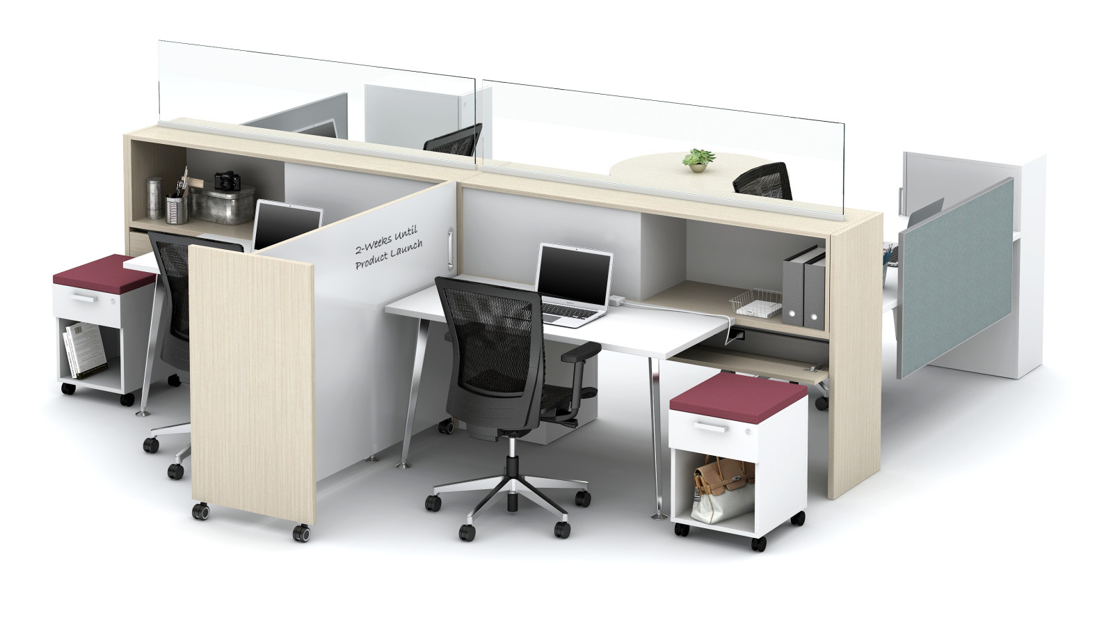 Preview of Calibrate Community with Cantilevered Worksurfaces, Calibrate Pantry Storage, Glass Channel Screens and Volker Cubes Floorplate Area 13