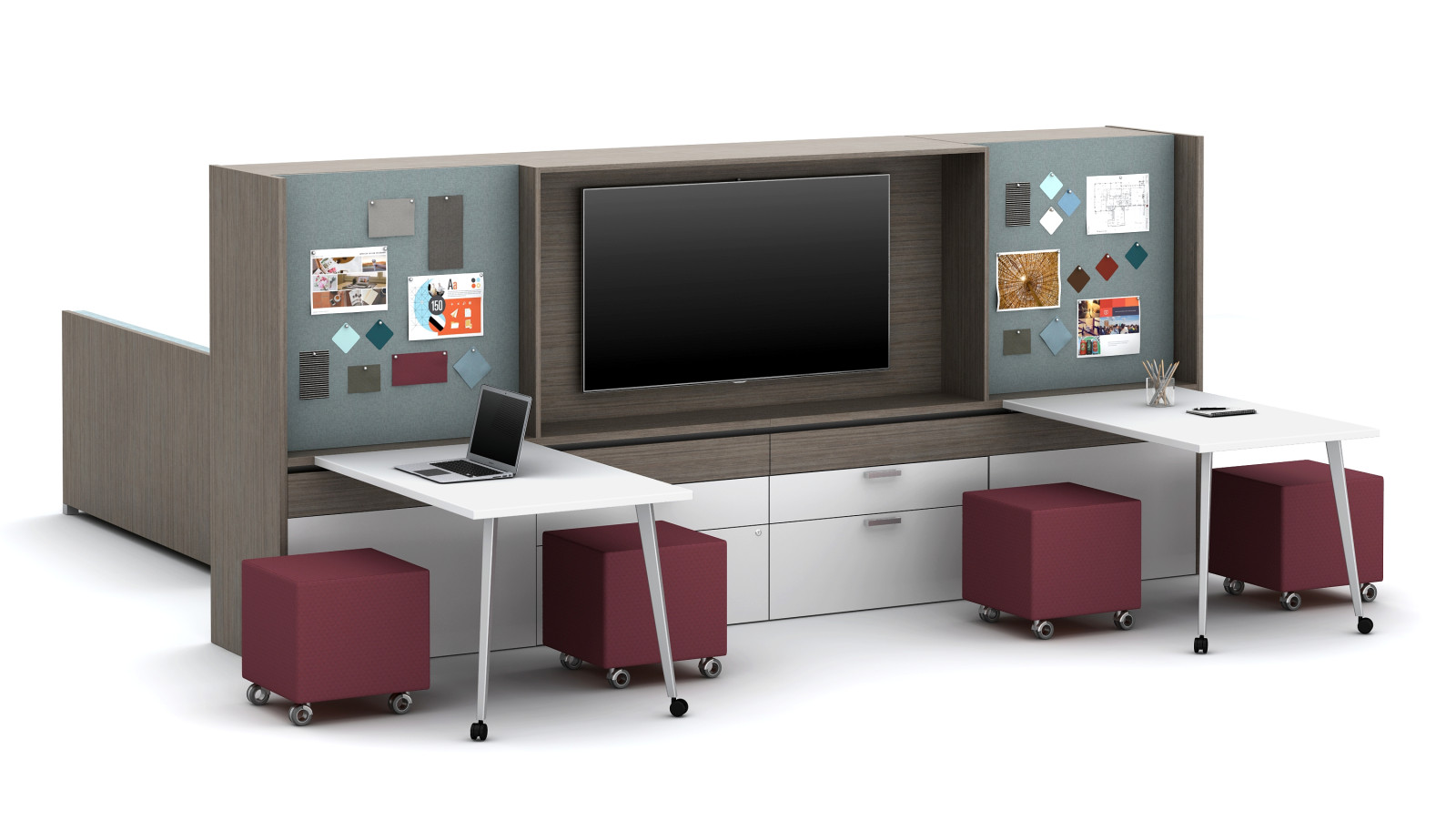 Preview of Calibrate Community Workwall with Integrated Technology and Tackboards, Sliding worktops and Volker Seating Floorplate Area 15a