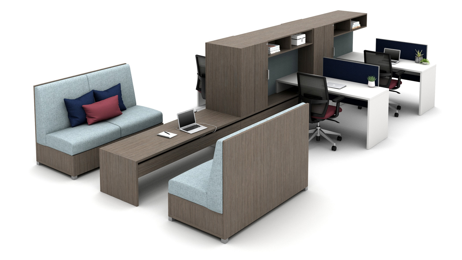 Preview of Community with Cantilevered Overheads, Stacked Desks and LB Lounge Collaborative Area
