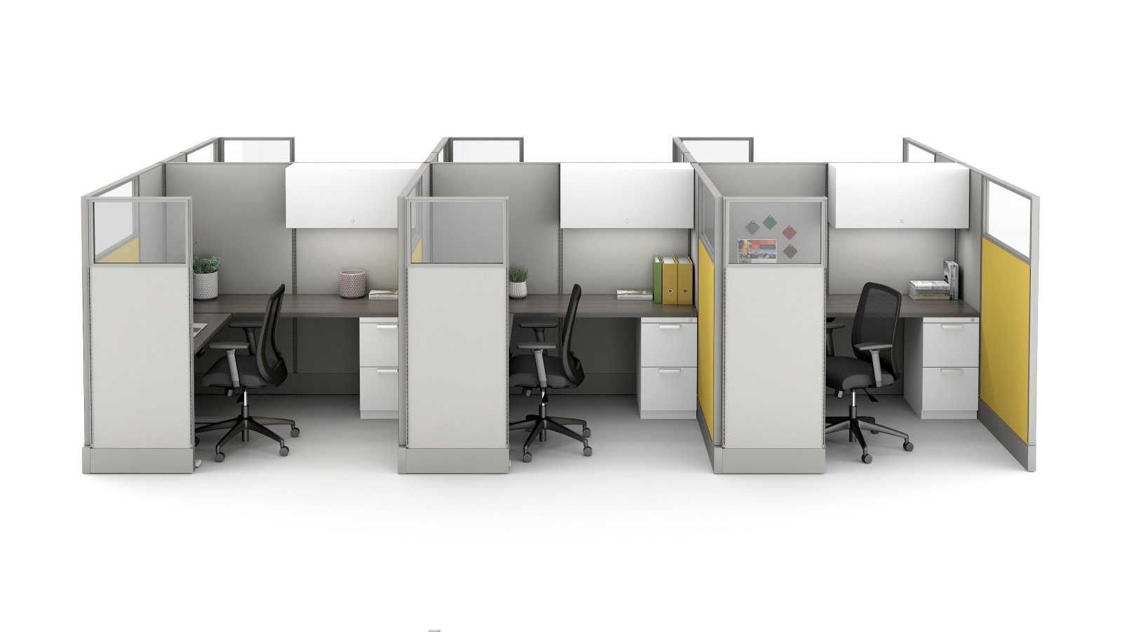Preview of Divi Linear with Quarter Glass Panels and 16” Stacks, Height Adjustable Tables and L Series Storage