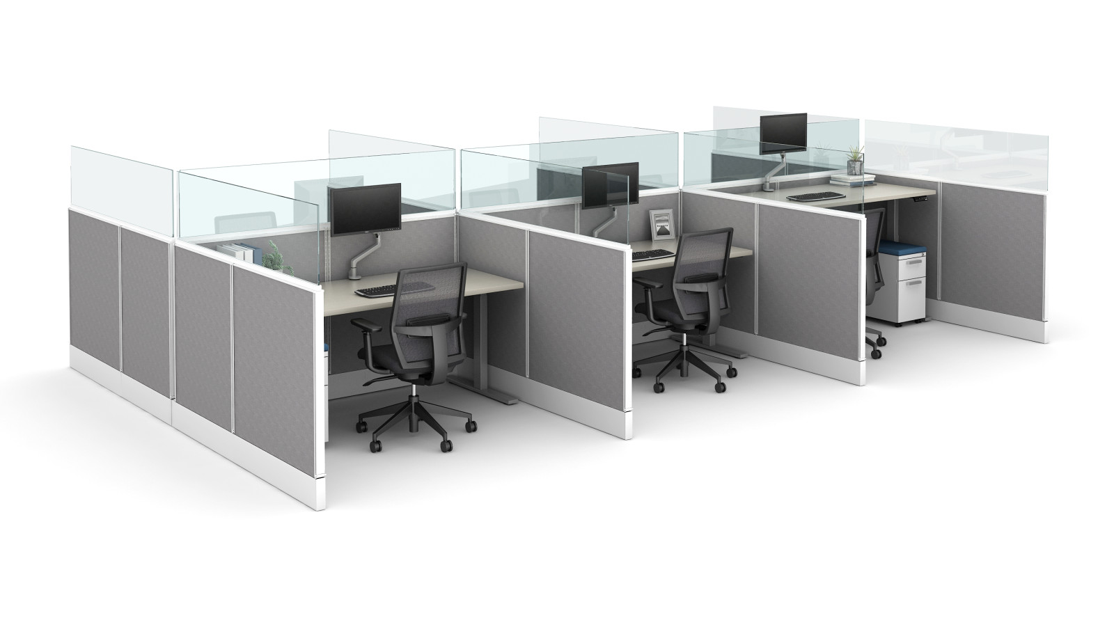 Preview of Divi Linear with 16” Channel supported panel mount glass and Height Adjustable Tables