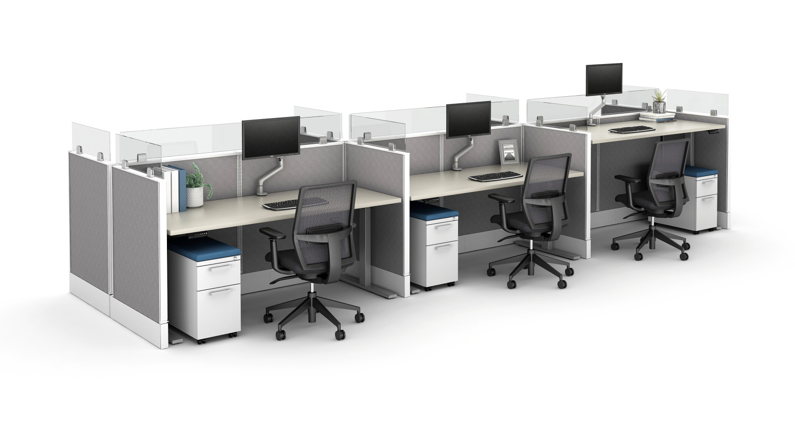 Preview of Divi Linear with 12” upmount glass and Height Adjustable Tables