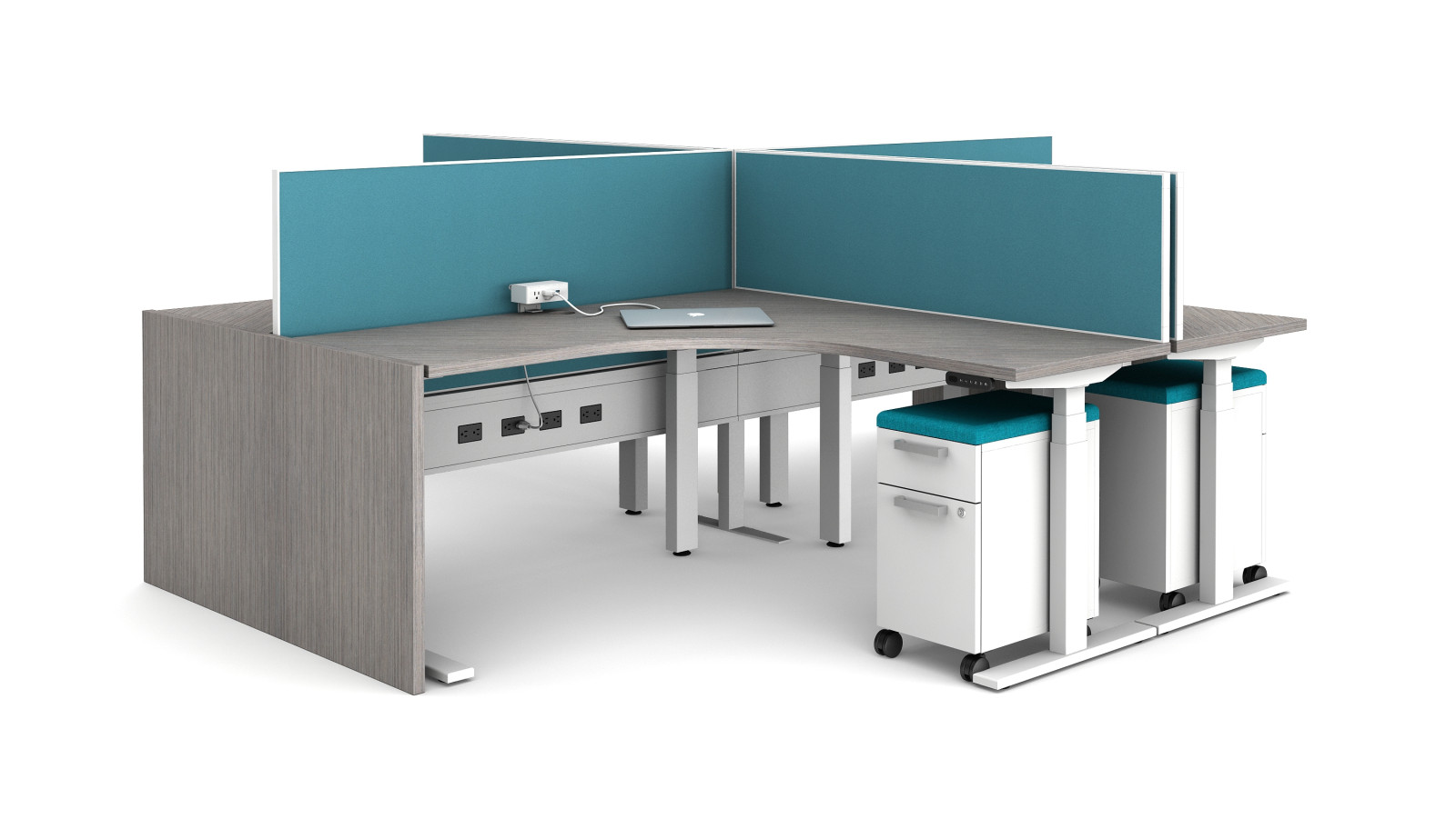 Preview of Encounter 21” PowerBeam in White with End Panel support and Height Adjustable Tables