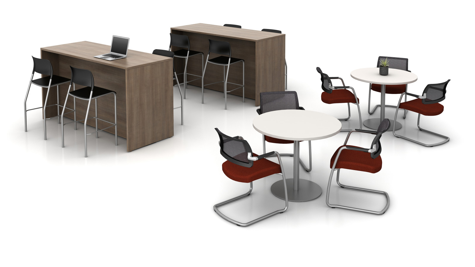 Preview of Day-to-Day Disc Base Tables with Devens Side Seating, Calibrate End-Panel Tables with Pierce Stools
