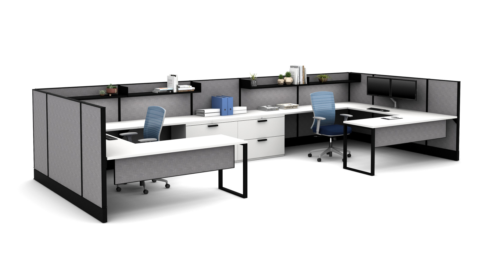 Preview of Divi Shared Office with O-Leg worksuraces, L Series steel storage and Natick Seating