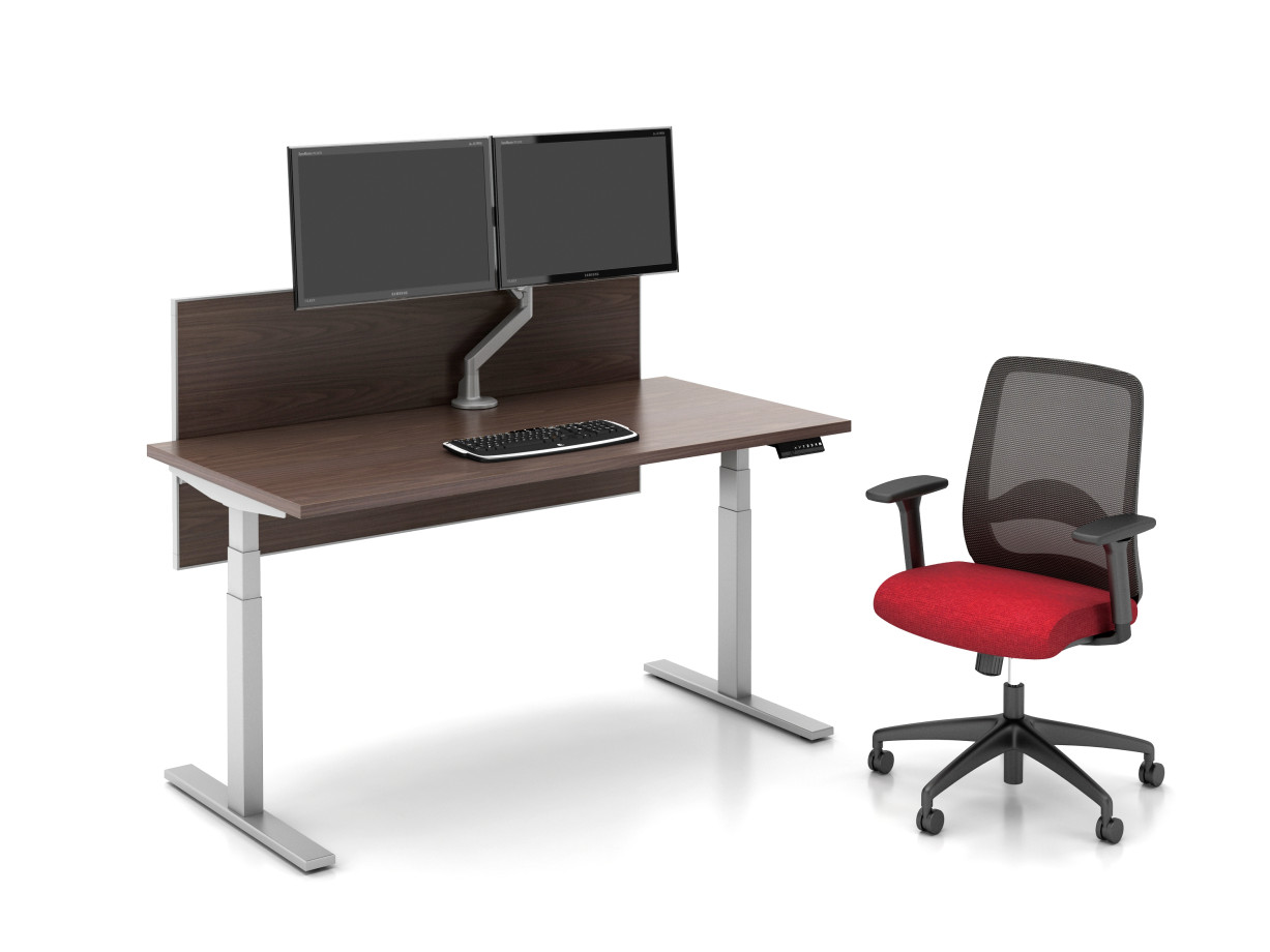 Preview of Standard Series Dual Monitor Arm for Shallow Depth Surfaces on Day-to-Day HAT with Bolton Chair