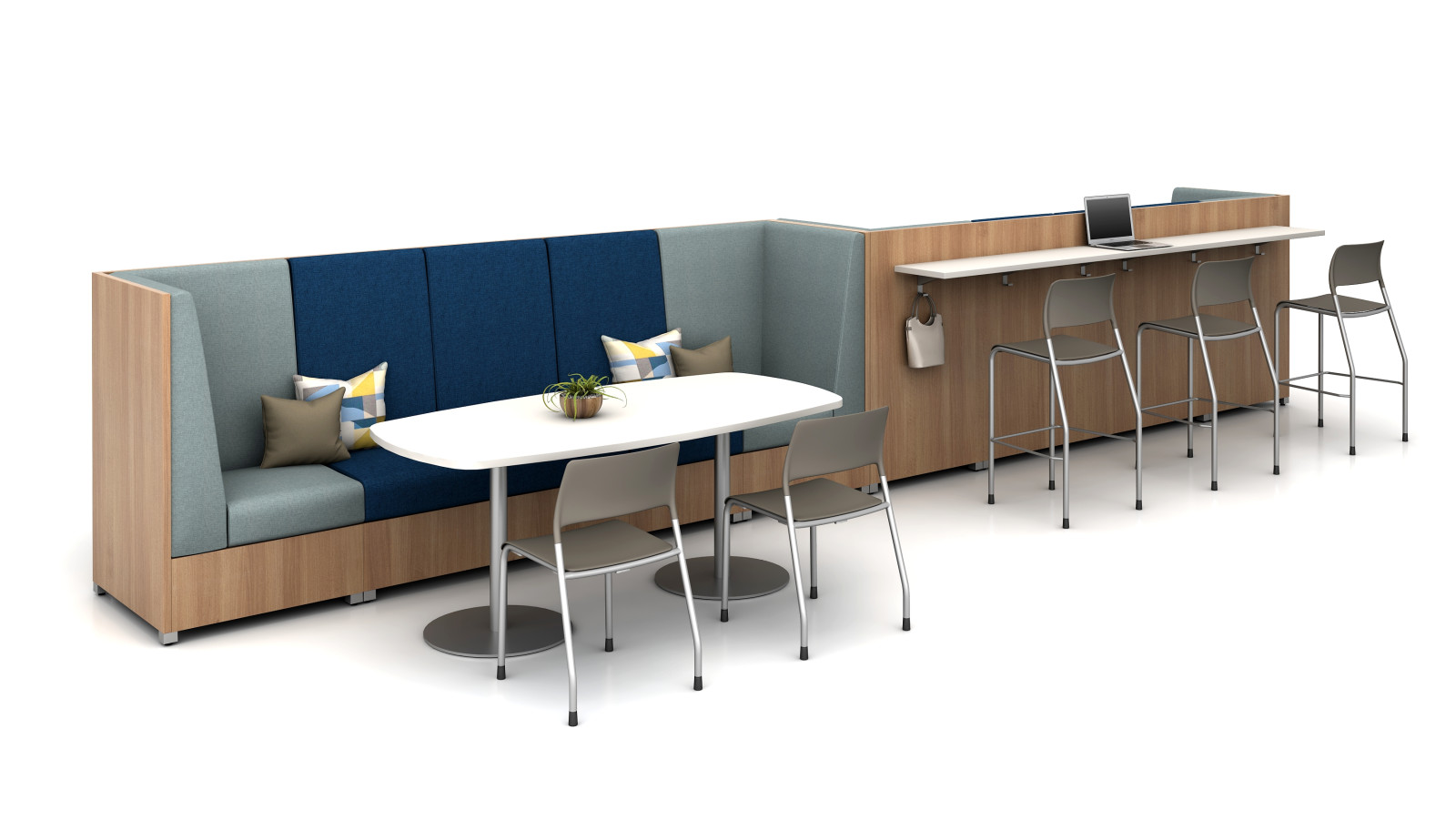 Preview of Day-to-Day Double Disc Base Pebble Top Table with LB Highback Lounge, LB Ledge and Pierce Seating
