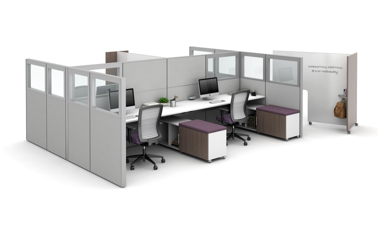 Preview of Matrix with Quarter Glass Panels, Tri-wheel Laminate Mobile Whiteboard to divide stations, and Calibrate Storage
