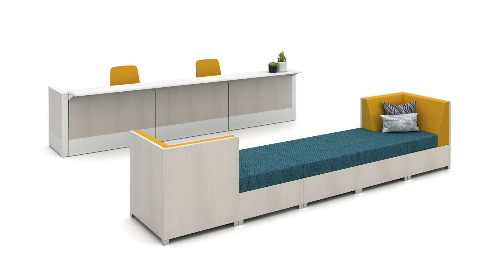 Preview of Matrix Reception Station with 24” Laminate Tiles and LB Lounge with Ottomans