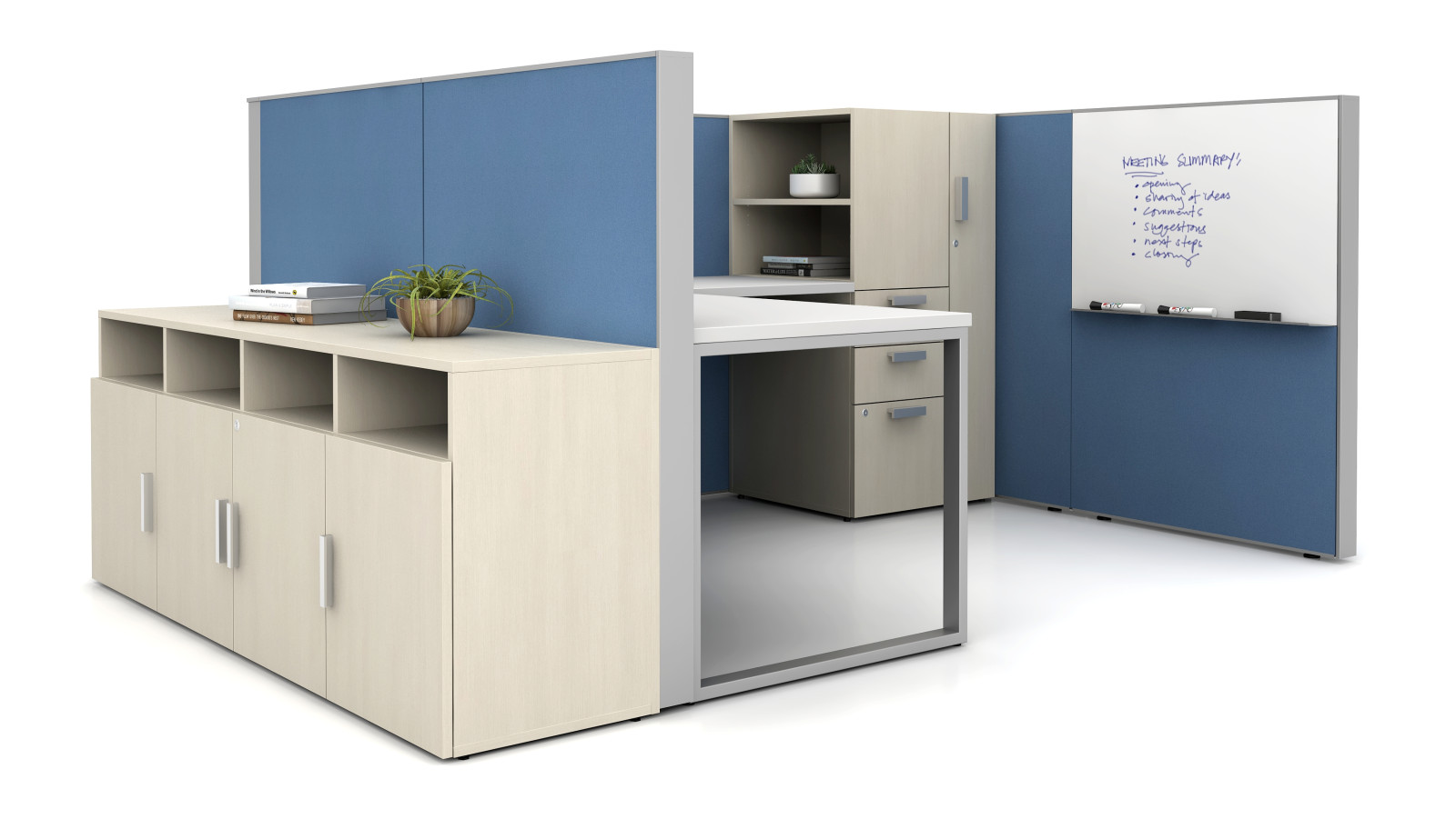 Preview of Single Matrix Workstation with Calibrate Laminate Personal Storage Tower and Bookcase
