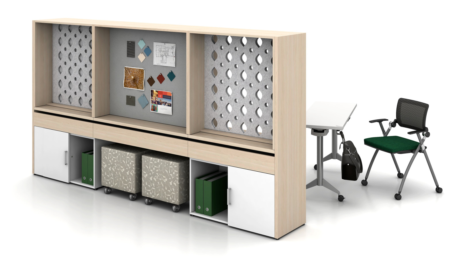 Preview of Calibrate Community Workwall with Day-to-Day 18” Deep Flip top tables