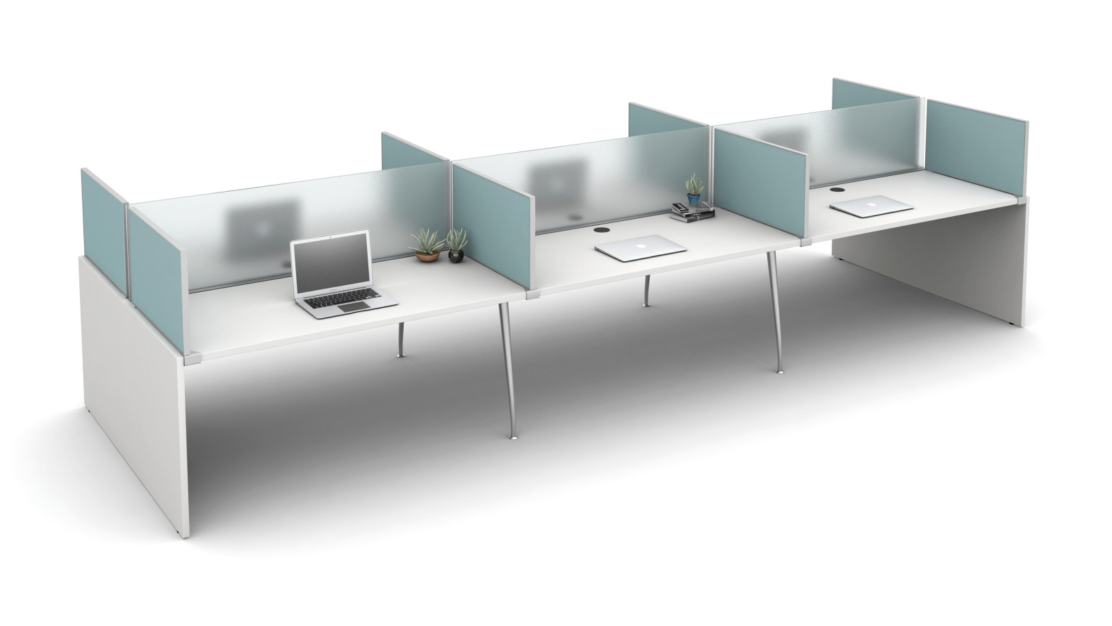 Preview of Oxygen with 16” Frosted Glass Spine Screens and 16” Slimline Fabric Surface Mount Territory Screens
