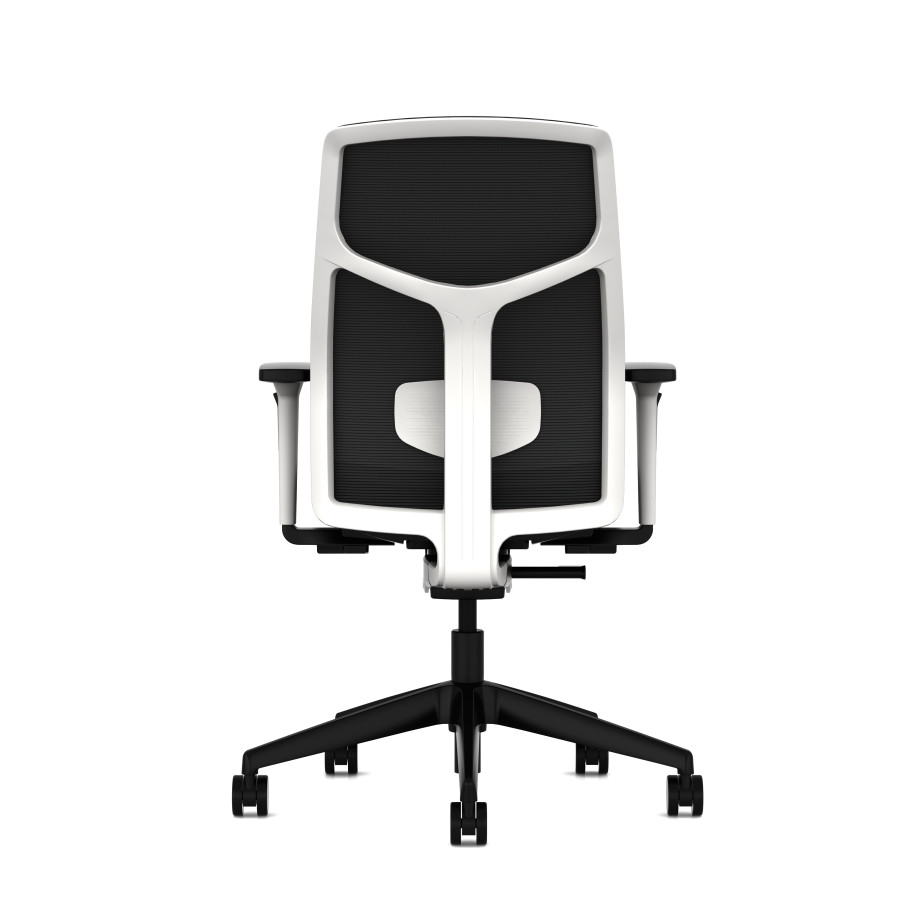Preview of Chelsea Task Chair in White frame and Standard Black mesh and seat, Back view