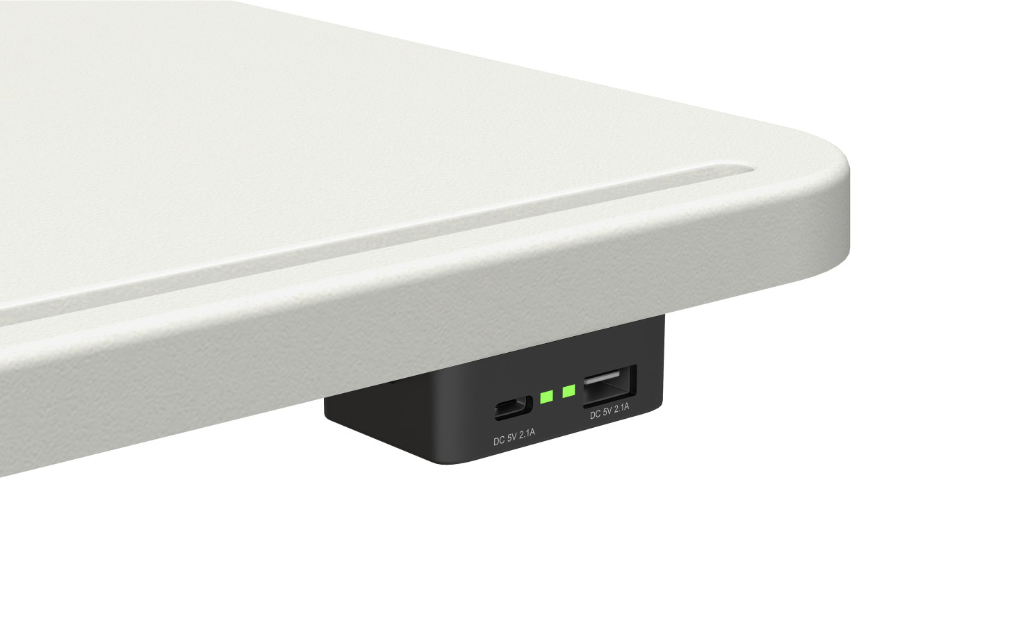 Preview of Laptop table in Cloud with E-120 undersurface USB-C and USB-A power detail