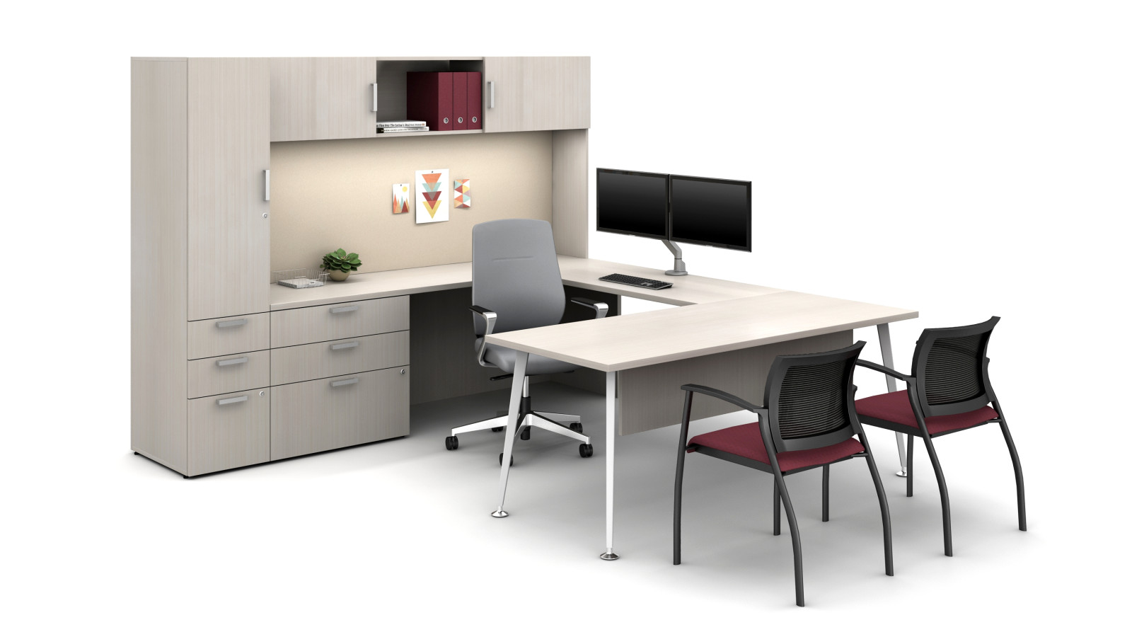 Preview of Laminate Spotlight: White Chocolate on Calibrate Series Casegoods Private Office with Auburn Executive Seating, Grafton Side Seating