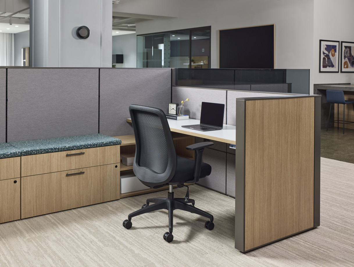 Preview of AIS NY Showroom, Matrix, Workstation, Panel System, Laminate Tile, Laminate Storage, Bolton Mid-back Task Chair
