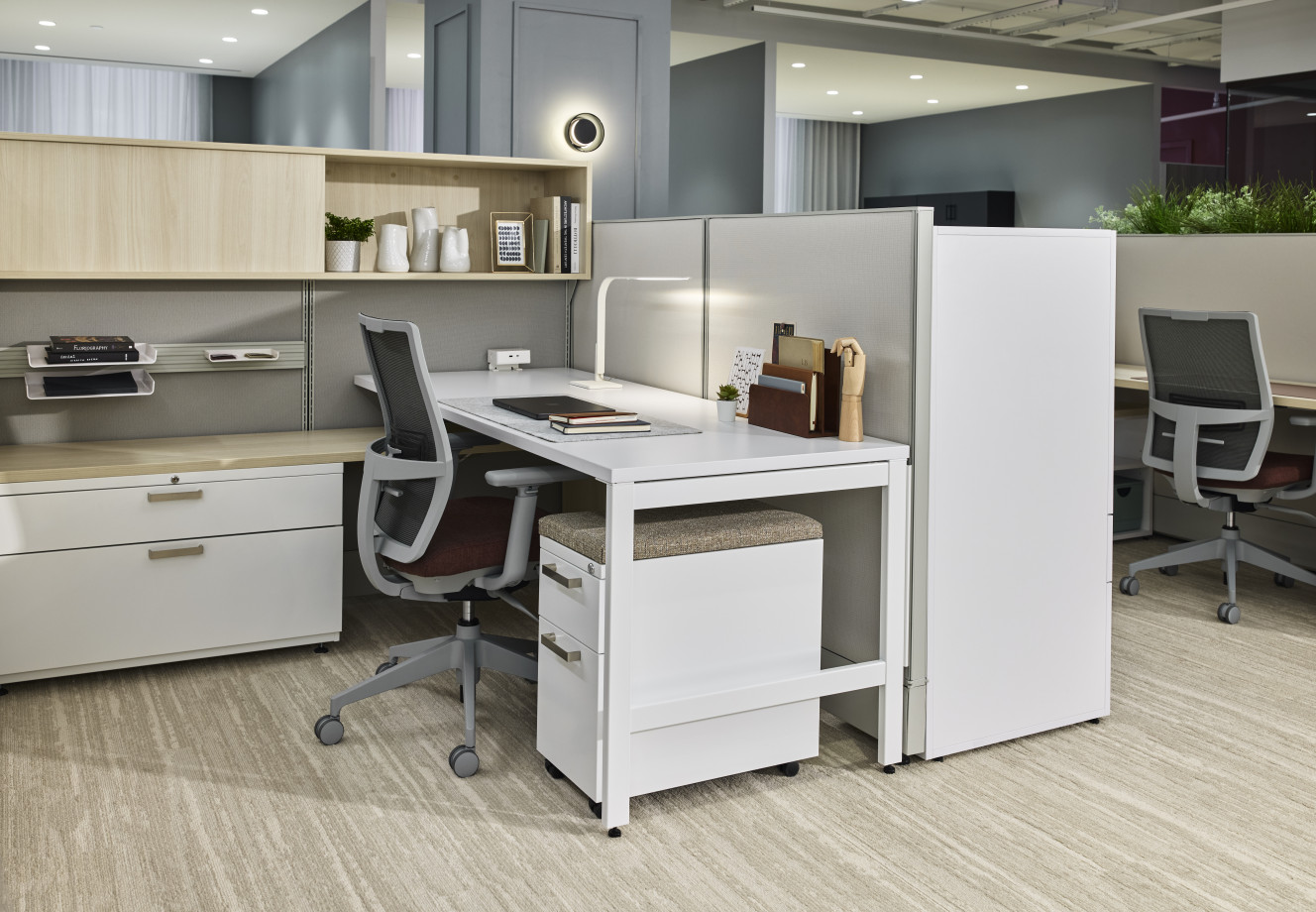 Preview of AIS NY Showroom, Divi, Workstation, Panel System, Devens Task Chair, Frameless Glass, A-leg, Sliding-door, Tool Rail, LIM Lamp, Mobile Ped, Lateral File