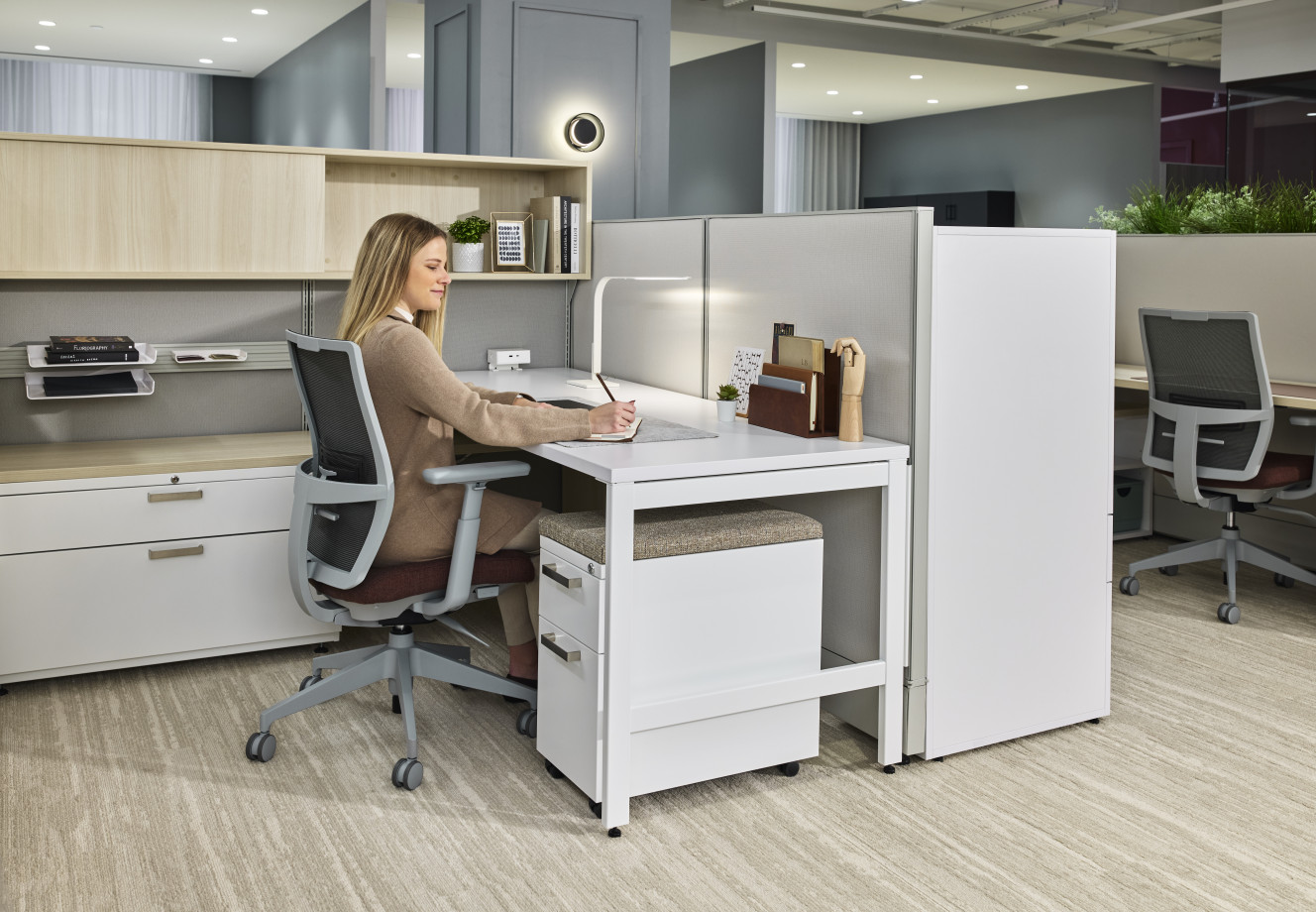 Preview of AIS NY Showroom, Divi, Workstation, Panel System, Devens Task Chair, Frameless Glass, A-leg, Sliding-door, Tool Rail, LIM Lamp, Mobile Ped, Lateral File