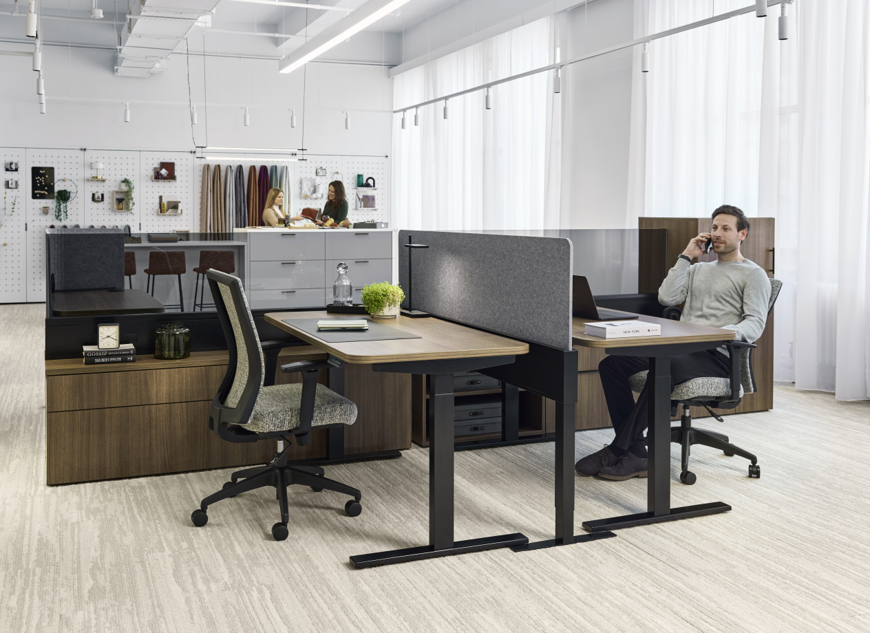 Preview of AIS NY Showroom, Encounter PowerBeam, Workstation, Beam, Benching, Height Adjustable Desk, Frameless Glass, Storage, Locker, PET Screen, Screen, Talia Desk Light, Natick Task Chair, Natick