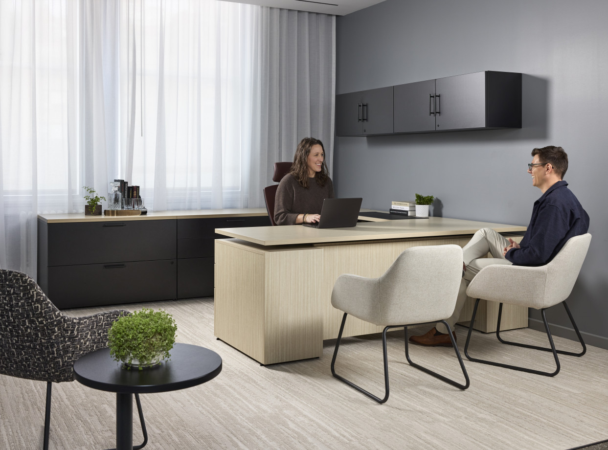 Preview of AIS NY Showroom, Calibrate Private Office, Height Adjustable Desk, Storage, Natick Executive, Juggle Side Chair