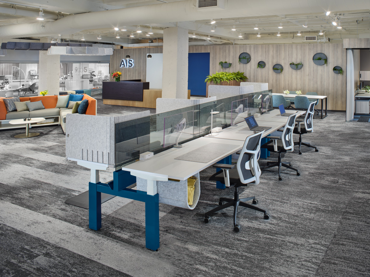 Preview of NeoCon 2023 Encounter PowerBench with H-Leg and Chelsea Task Seating