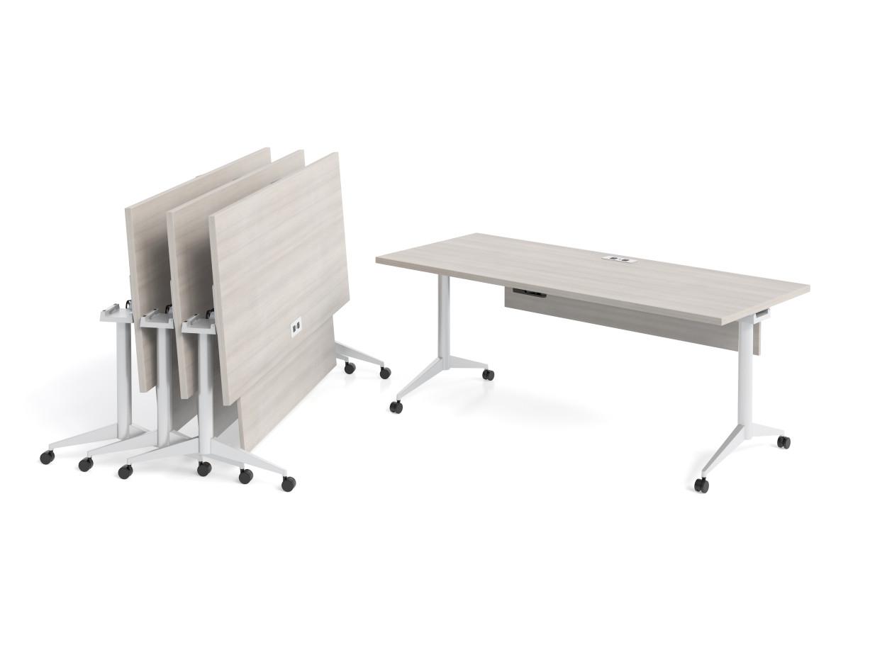 Preview of Day to Day Flip-Top Tables with Power/Data and Modesty Panel Nested Together on Casters
