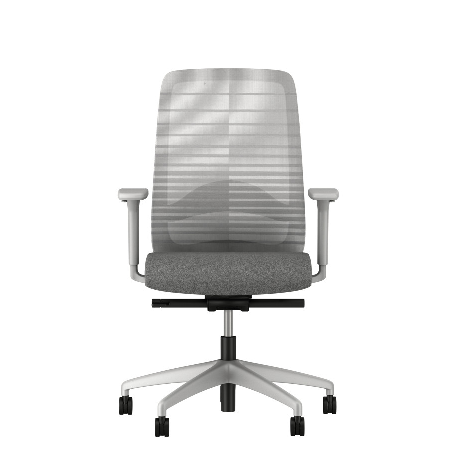 Preview of Bolton High Back, grey base, grey graduated/striped mesh, with lumbar and standard grey fabric, front view
