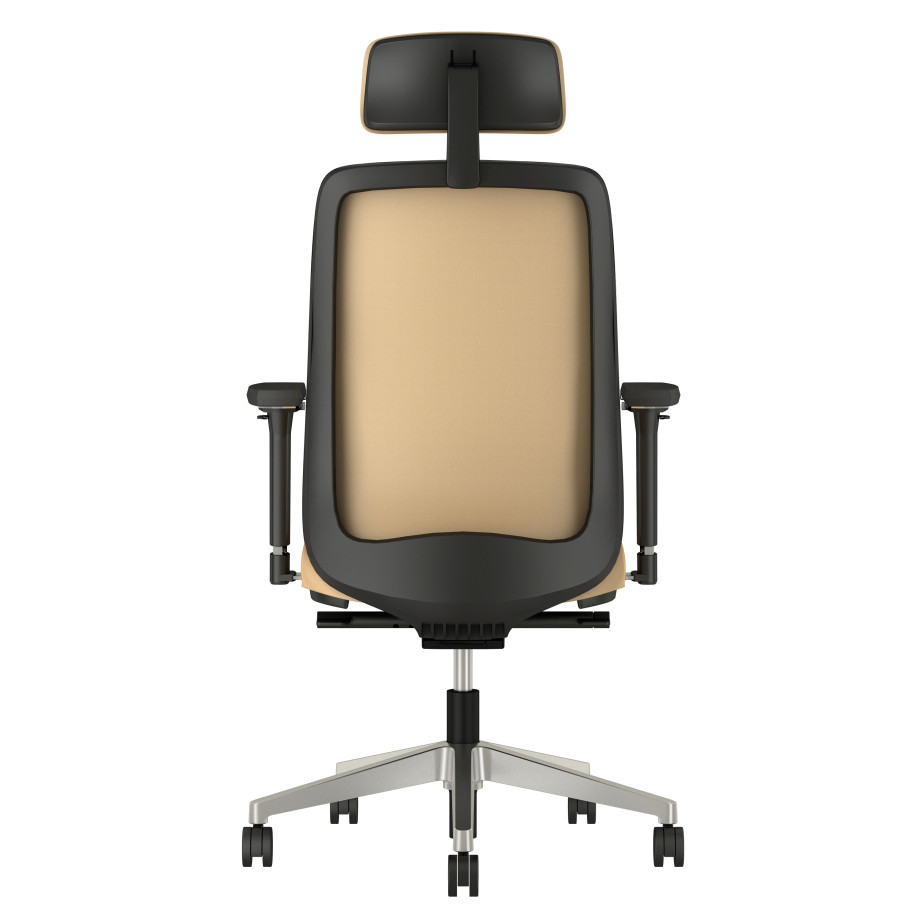 Preview of Bolton High Back with Aluminum Base, Headrest, 3D Arms, Fully Upholstered in Wellesley Quarry Polyurethane, Back View
