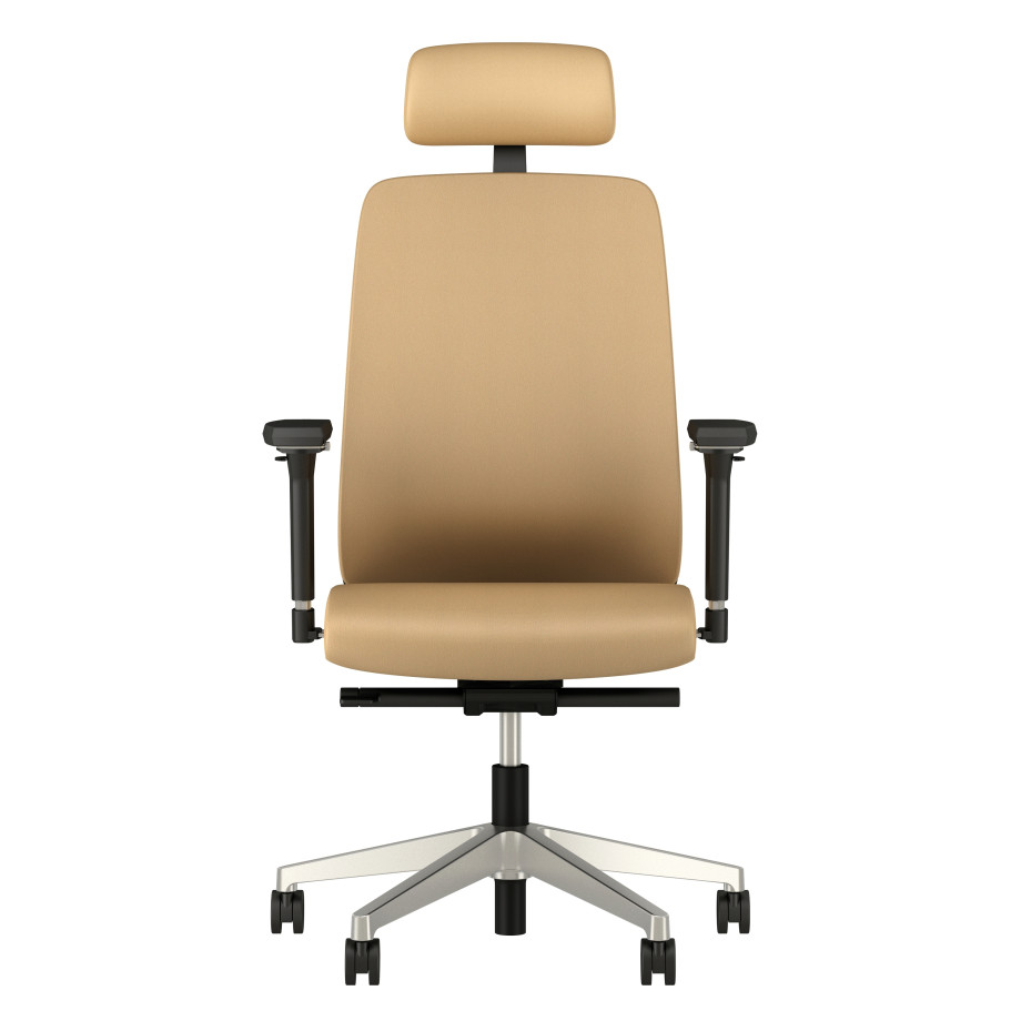 Preview of Bolton High Back with Aluminum Base, Headrest, 3D Arms, Fully Upholstered in Wellesley Quarry Polyurethane, Front View