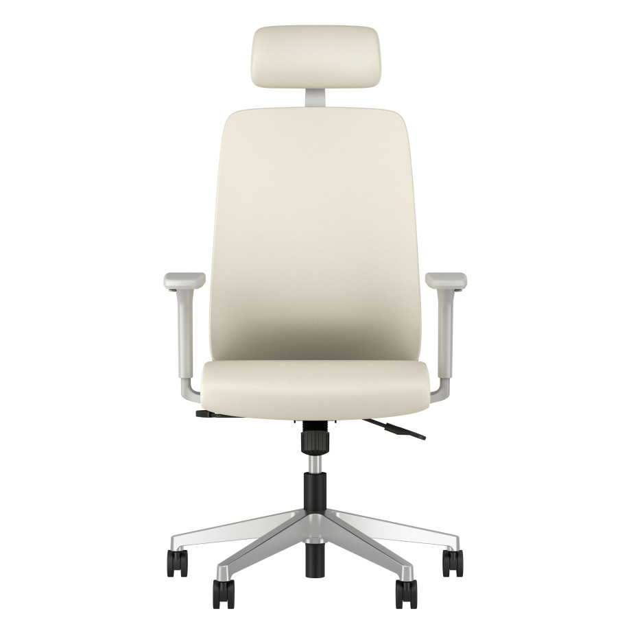Preview of Bolton High Back with Aluminum Base, Headrest, Lumbar, 3D Arms, Fully Upholstered in Wellesley Snow Polyurethane, Front View