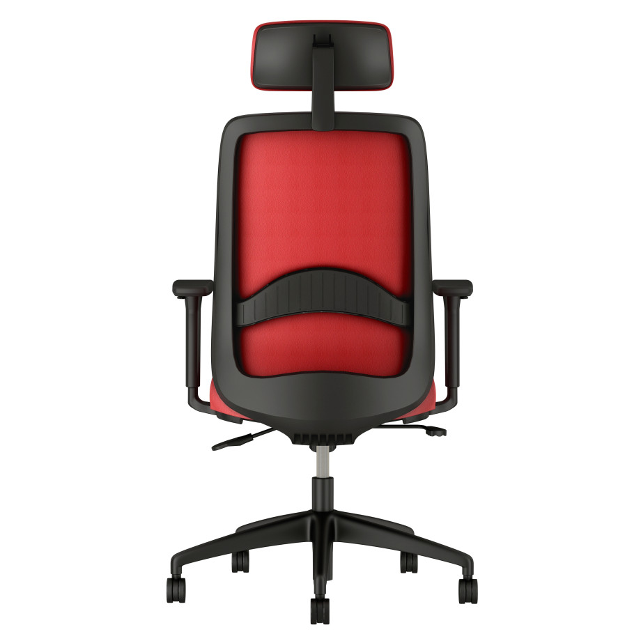 Preview of Bolton High Back with Black Base, Headrest, Lumbar, 3D Arms, Fully Upholstered in Wellesley Lipstick Polyurethane, Back View