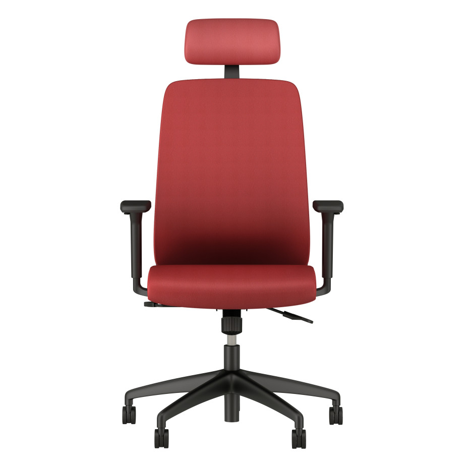 Preview of Bolton High Back with Black Base, Headrest, Lumbar, 3D Arms, Fully Upholstered in Wellesley-Lipstick-Polyurethane, Front View