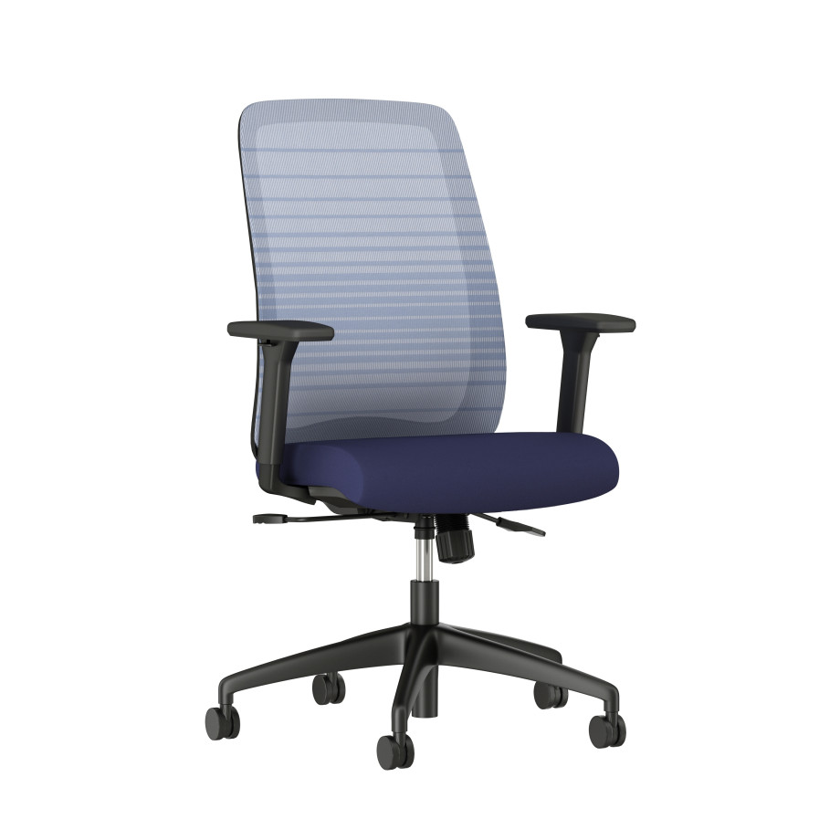 Preview of Bolton High Back with Black and Frame, Graduated Blue Mesh and Camira Blazer Edinburgh Fabric, 3/4 View