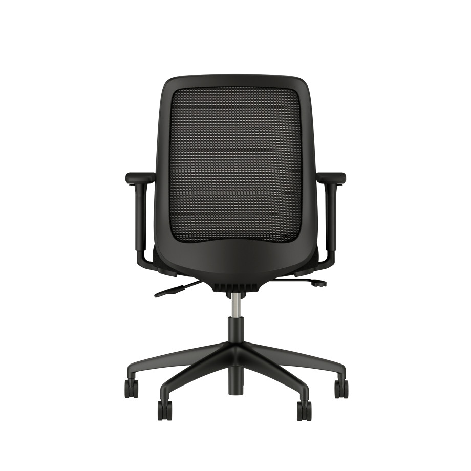 Preview of Bolton Mid Back with black base and frame, black mesh and black seat; back view