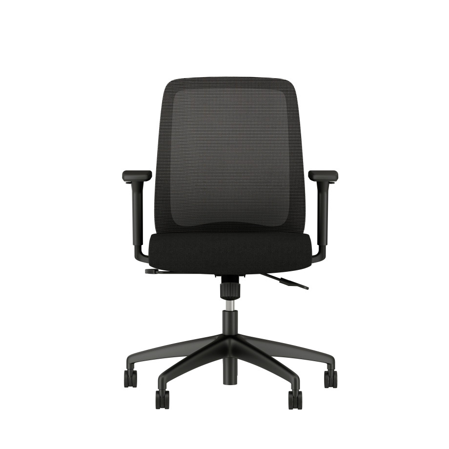 Preview of Bolton Mid Back with black base and frame, black mesh and black seat; front view