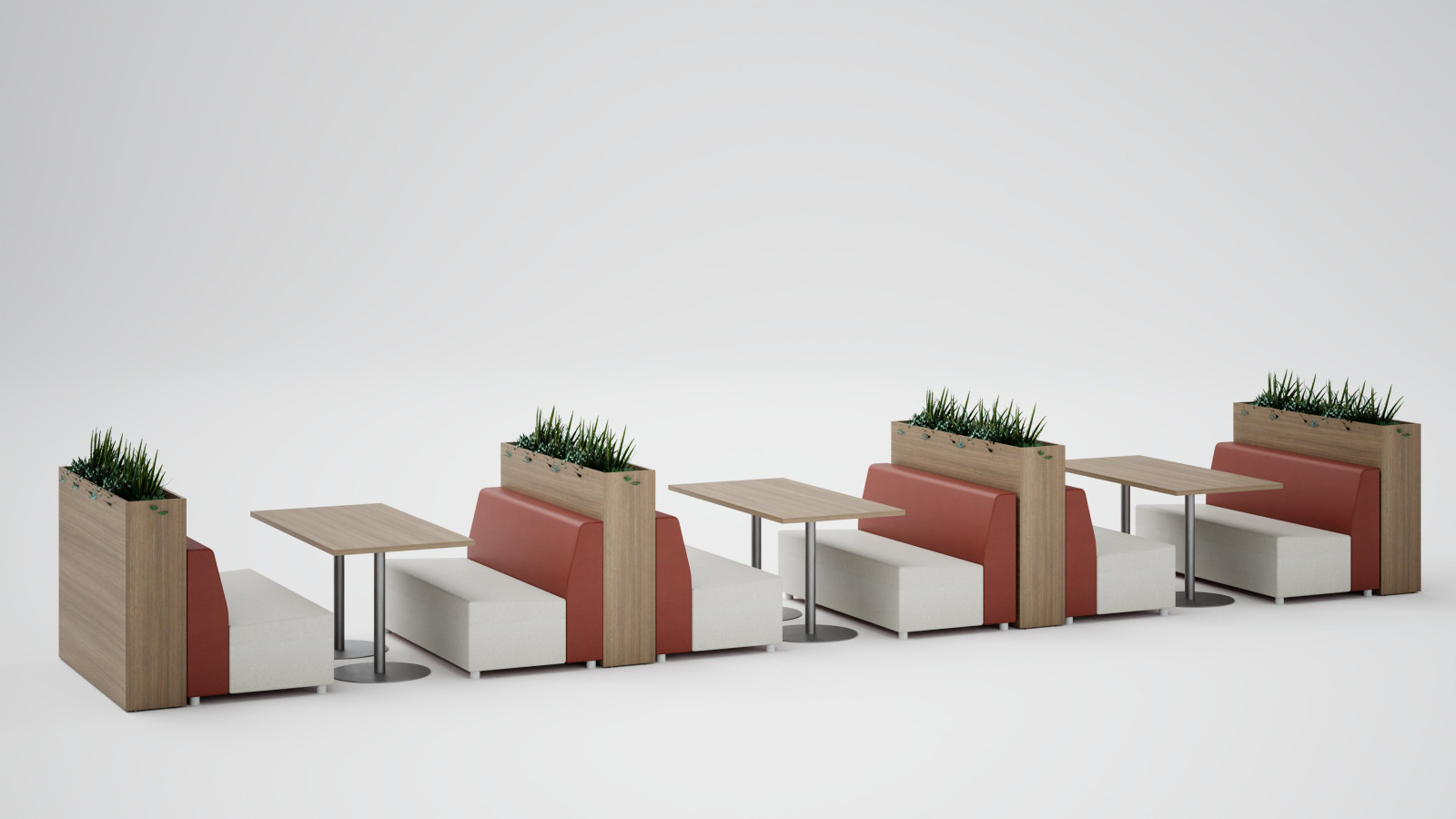 Preview of Hakr Banquette with Calibrate Dry Planters for Cafes 