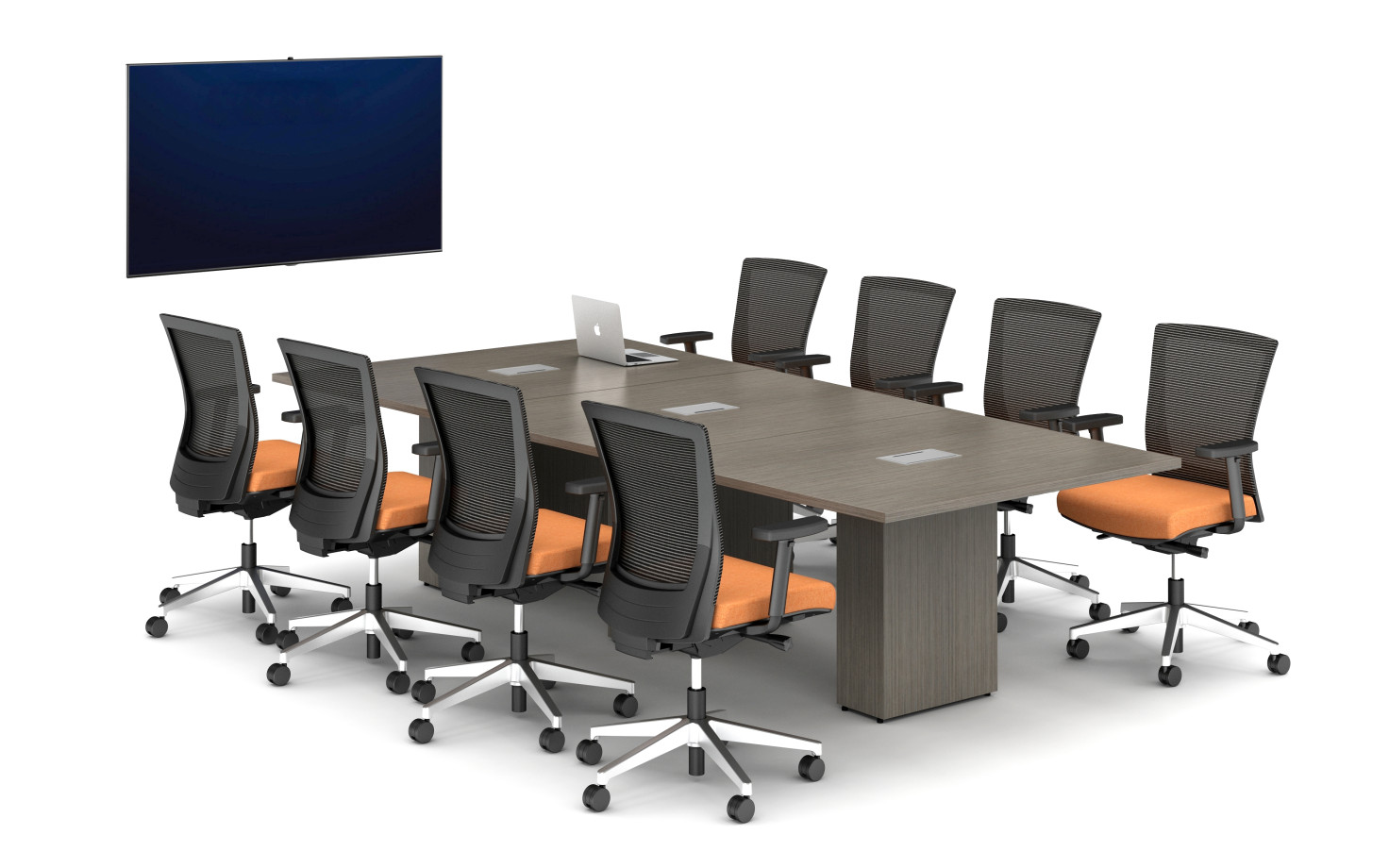 Preview of Calibrate Conferencing 3 Base Tables with Integrated Power.&nbsp; Shown with Upton Seating.