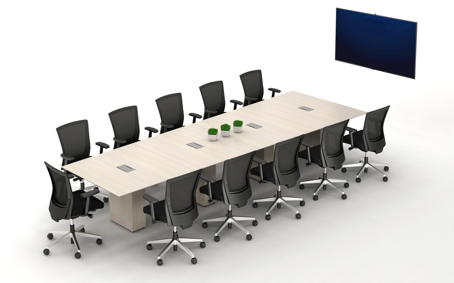 Preview of Calibrate Conferencing Four Base Table with Integrated Power and Data.&nbsp; Shown with Upton Seating