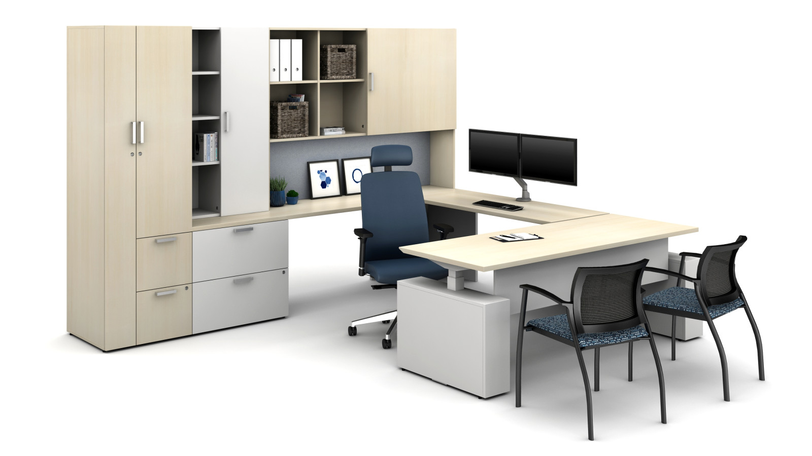 Preview of Laminate Spotlight: Leave Likatre on Calibrate Series Casegoods Private Office with Natick Executive Seating, Grafton Side Seating