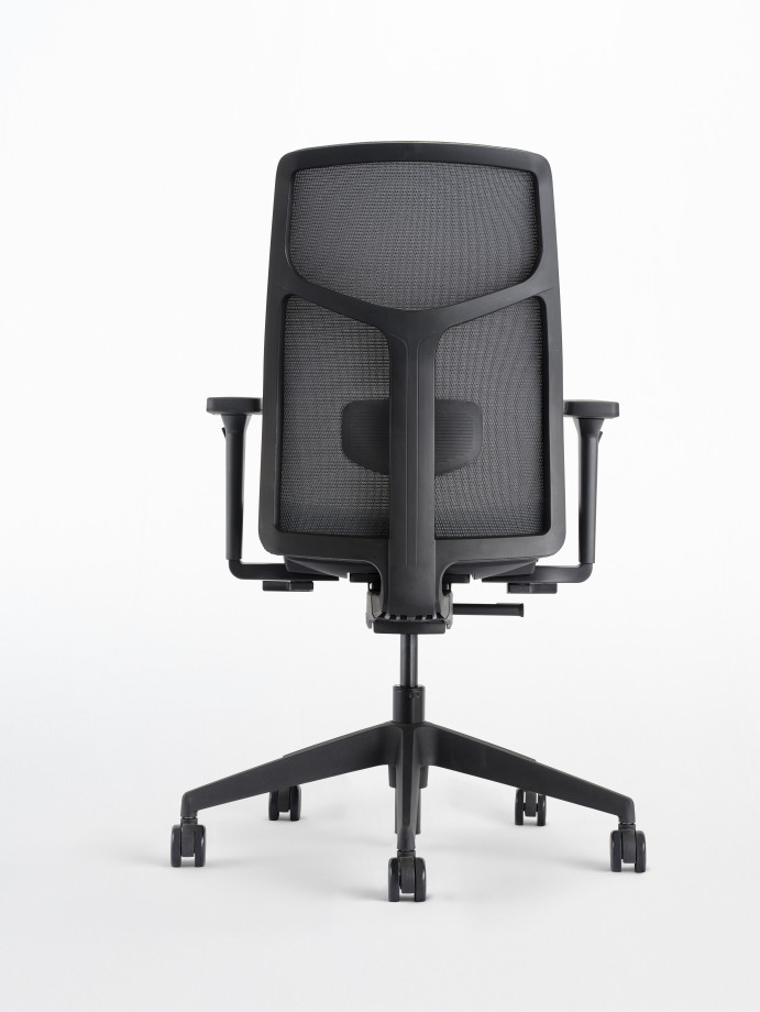 Preview of Chelsea task seating with black frame and 3D knit seat and back in Grey, back view