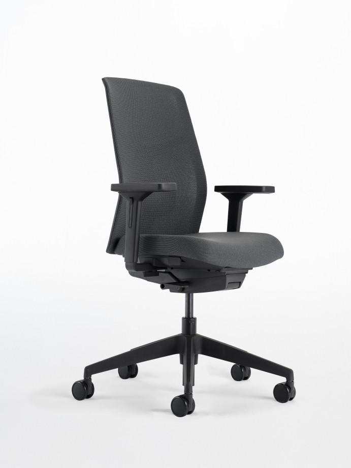 Preview of Chelsea task seating with black frame and 3D knit seat and back in Grey, 3/4view