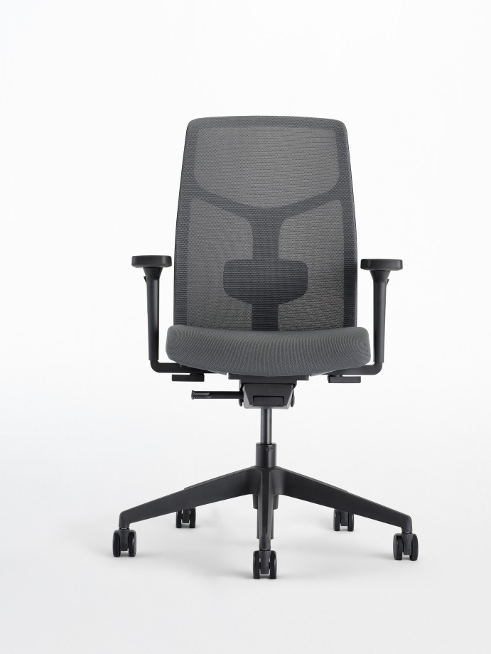 Preview of Chelsea task seating with black frame and 3D knit seat and back in Grey, front view