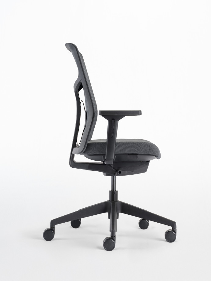 Preview of Chelsea Black Frame with 3D knit Grey Seat and Mesh, side view
