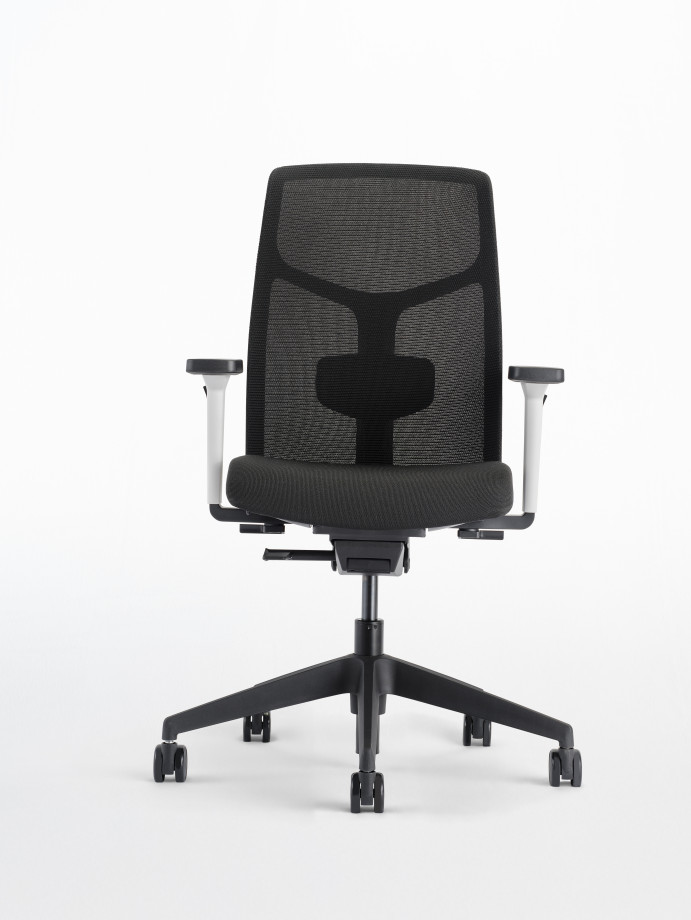 Preview of Chelsea Seating with White frame and 3D knit seat and back in Black, front view 